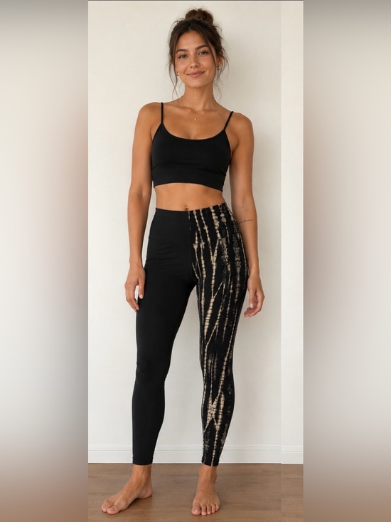 Unsure Pants - Black/Cream Tie Dye High-Waisted, Full Length, Athleisure Leggings - Size S